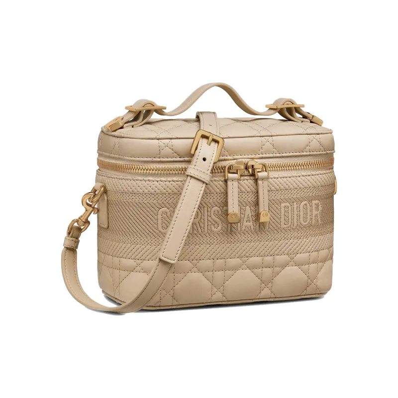DIOR Lady Dior Sheepskin Makeup Bag Handbag Shoulder Bag Trumpets Women's Beige-1