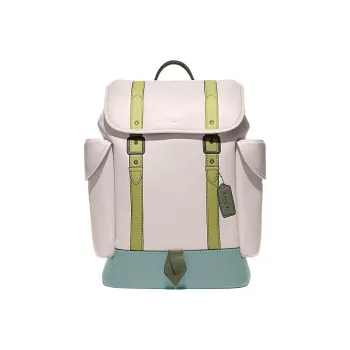 COACH Cow Leather Patchwork With Fabric Laptop Bag Travel Bag Backpack Large Size Men's White Green Multicolor