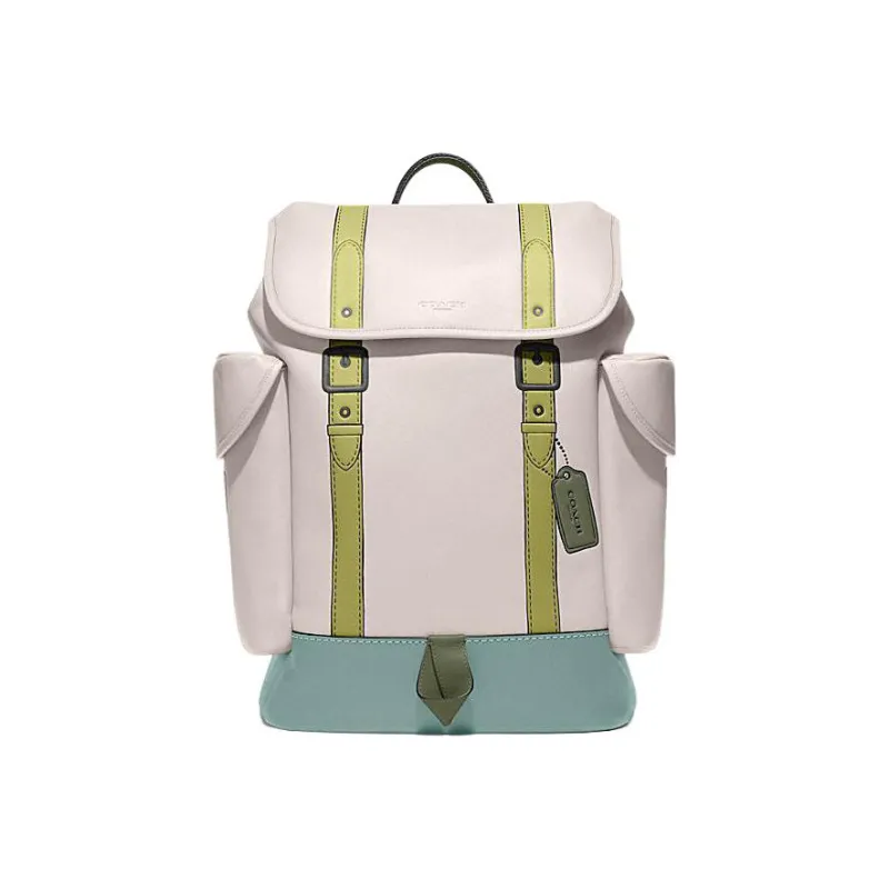 COACH Cow Leather Patchwork With Fabric Laptop Bag Travel Bag Backpack Large Size Men's White Green Multicolor-0