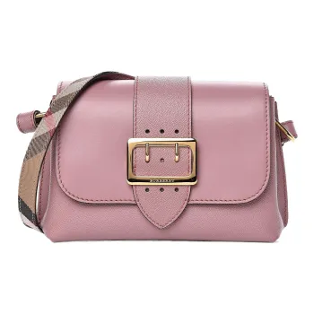 Burberry Grained Calfskin Crossbody Bag Shoulder Bag Small Size Women's Gray Pink