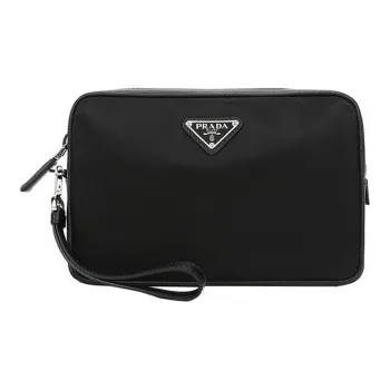 PRADA Fabric With Leather Toiletry Bags Storage Bags Clutch Regular Men's Black