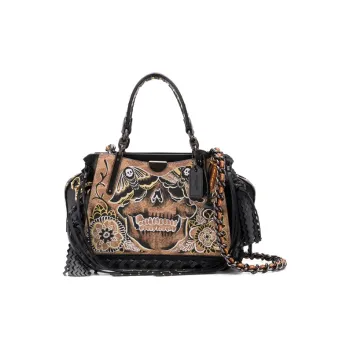 COACH Dreamer Leather Shoulder Bag, Crossbody Bag, Handbag Small Size Women's Black & Brown Monogram