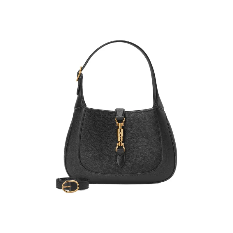 GUCCI Jackie 1961 Grained Leather Crescent Shoulder Bag Shoulder Bag Small Size Women's Black-3