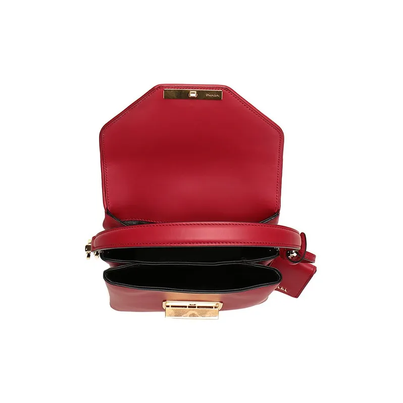 PRADA Cow Leather Handbag, Shoulder Bag, Crossbody Bag Women's Red-5