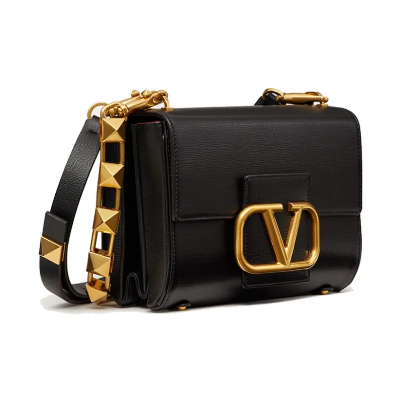 Valentino Embossed Nappa Lambskin Handbag Shoulder Bag Crossbody Bag Small Size Women's Black-1