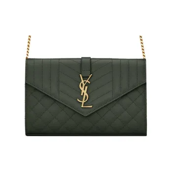 SAINT LAURENT Quilted Leather One Shoulder Handbag, Crossbody Bag Women's Dark Green