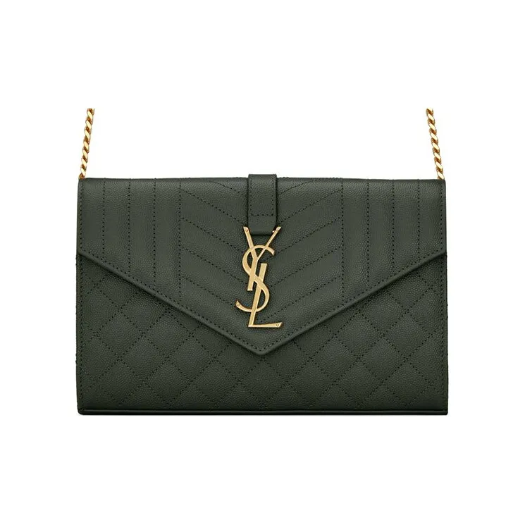 SAINT LAURENT Quilted Leather One Shoulder Handbag, Crossbody Bag Women's Dark Green-0