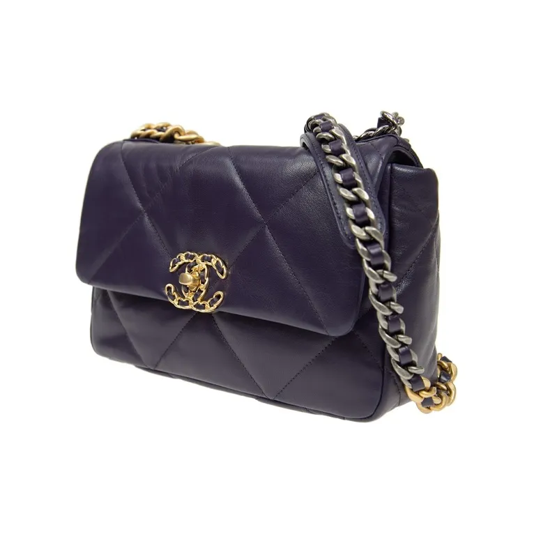 CHANEL 19Bag Sheepskin Shoulder Bag, Crossbody Bag Women's Purple Blue-1