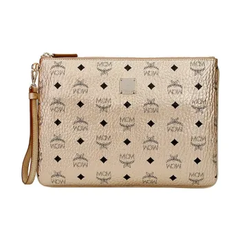 MCM Artificial Leather Clutch Small Size Women's Champagne Gold
