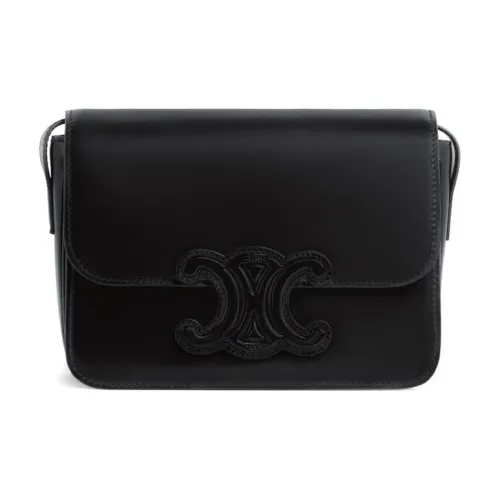 CELINE Triomphe Shiny Cow Leather Handbag Shoulder Bag Crossbody Bag Women's Black
