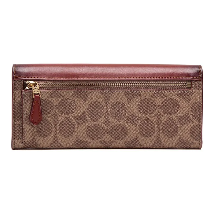 COACH Soft Wallet Coated Canvas With Leather Wallet Clutch Regular Women's Dark Brown-3