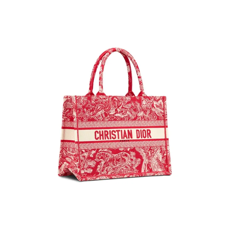 DIOR Fabric Tote Bag Shopping Bag Shoulder Bag Handbag Medium Size Women's Overripe Red-1