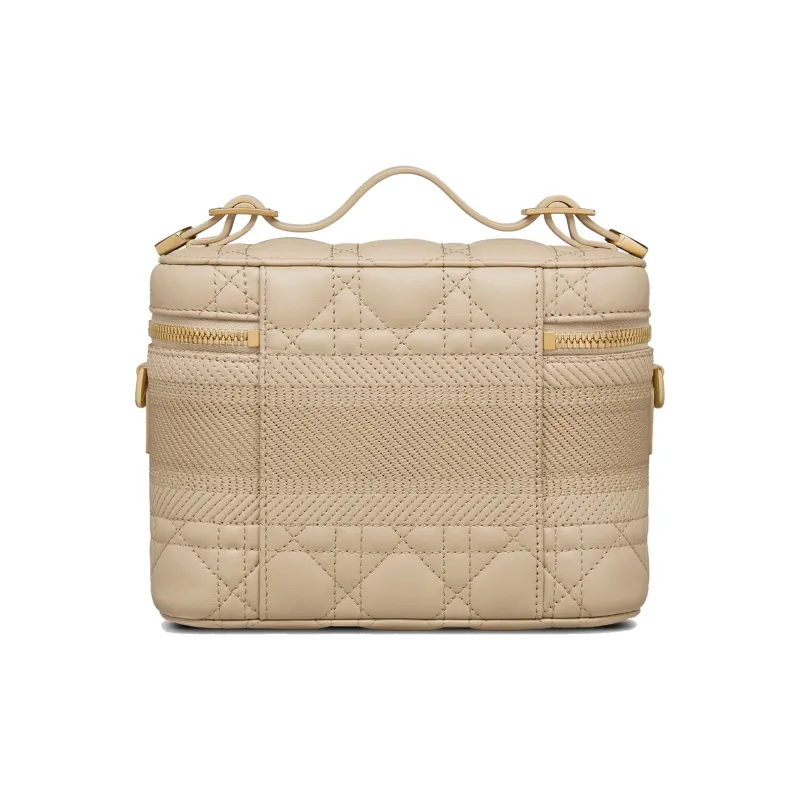 DIOR Lady Dior Sheepskin Makeup Bag Handbag Shoulder Bag Trumpets Women's Beige-3