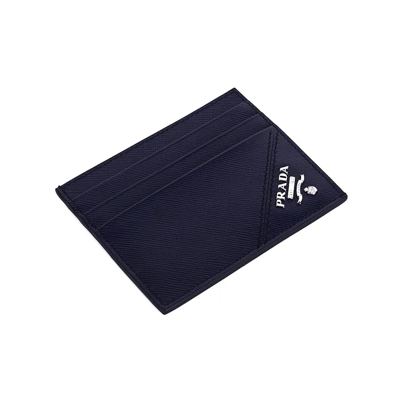 PRADA Card Holder Cow Leather Men's Navy Blue-4
