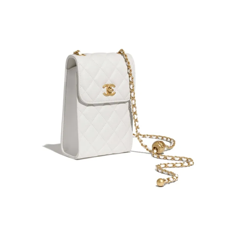 CHANEL Little Golden Ball Lambskin Chain Bag Cell Phone Pouch Women's White-1