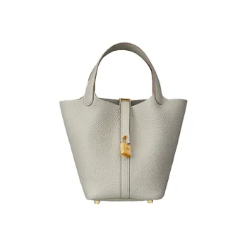 HERMES Picotin Lock Clemence Bullock Leather Basket Bag Handbag Bucket Bag Women's 8L Beton Glacier White