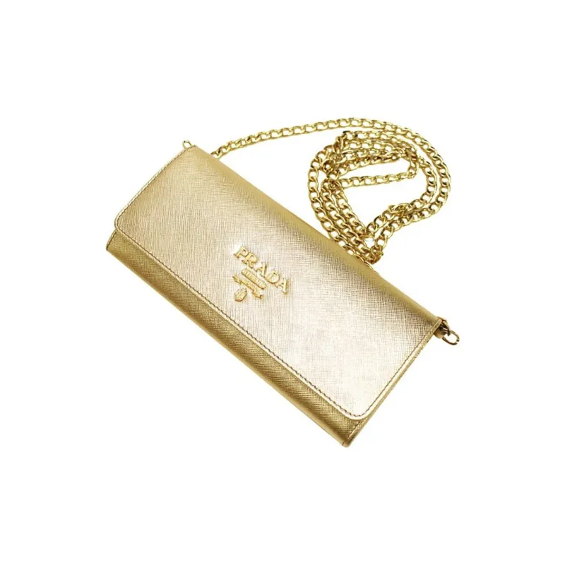 PRADA Leather Shoulder Bag Crossbody Bag Women's Gold-3