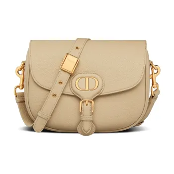 DIOR Leather Shoulder Bag Crossbody Bag Women's Beige