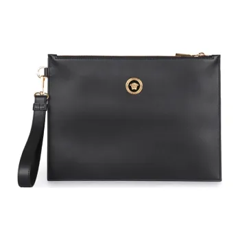 VERSACE Cow Leather Commute Bag Coin Purse Clutch Regular Men's Black