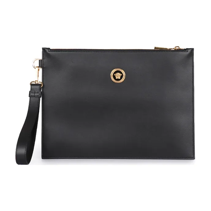 VERSACE Cow Leather Commute Bag Coin Purse Clutch Regular Men's Black-0