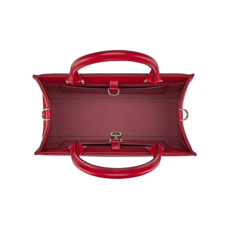 BVLGARI Logo Cow Leather One Shoulder Handbag Small Size Women's Red-2