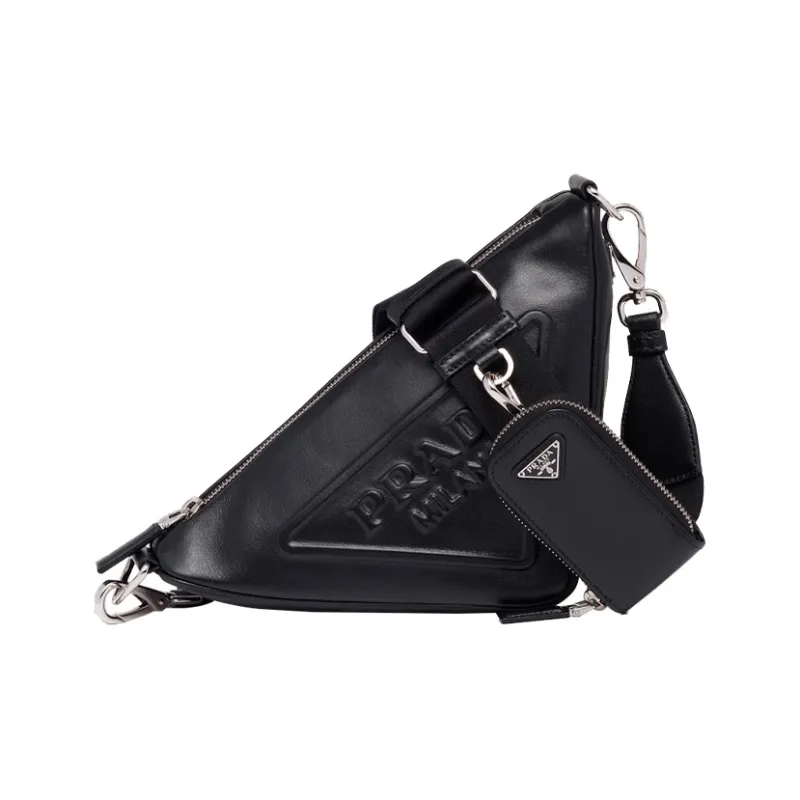 PRADA Triangle Leather Shoulder Bag Black-0