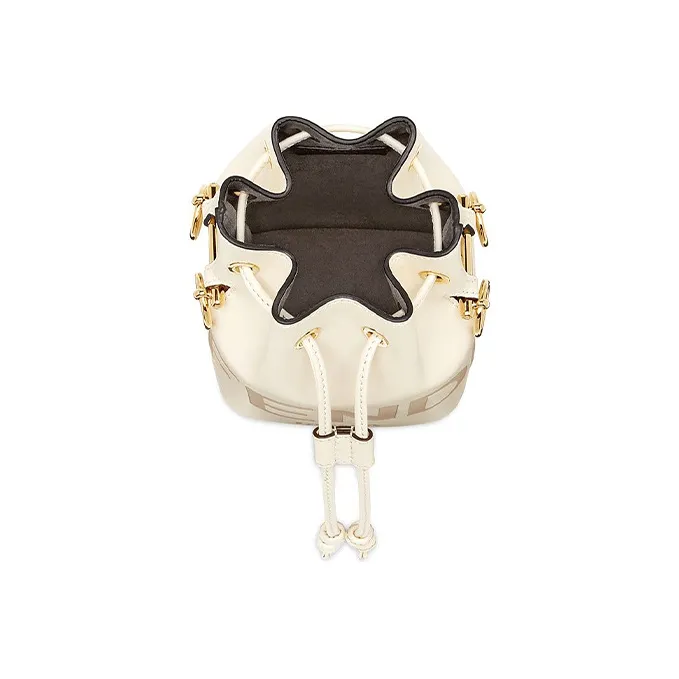 FENDI Mon Tresor Calfskin Drawstring Bucket Bag Crossbody Handbag Shoulder Bag Mini Women's White-3