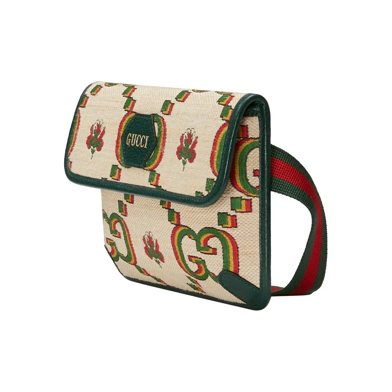 GUCCI Jacquard Fabric Shoulder Bag, Crossbody Bag, Sling Bag, Fanny Pack Unisex Beige/Green-1