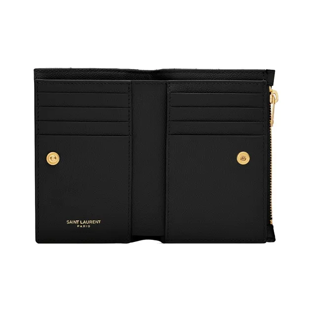 SAINT LAURENT Monogram Cow Leather Wallet Women's Black-3