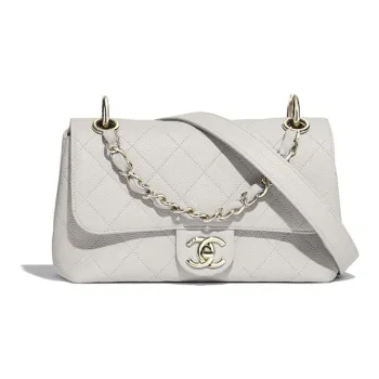 CHANEL Embossed Calfskin One Shoulder Handbag Crossbody Bag Women's Gray