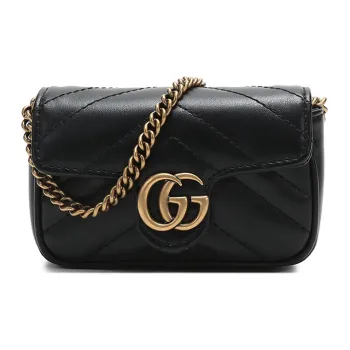 GUCCI GG Marmont Chain Coin Purse Black Leather