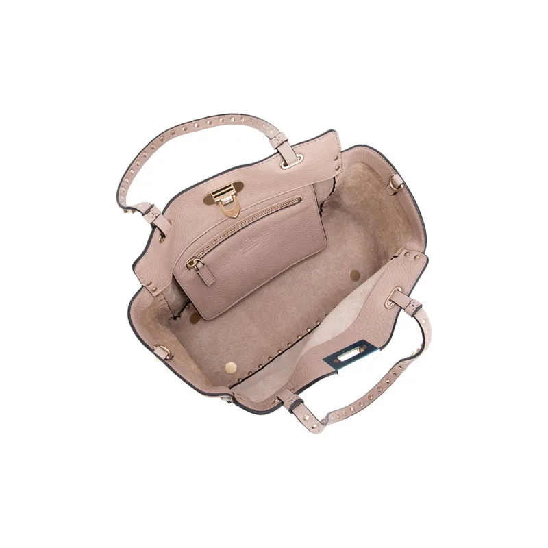 Valentino Rockstud Cow Leather Tote Shoulder Bag Medium Size Women's Pink-3