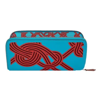HERMES Silk'In Cow Leather Wallet Women's Frida Blue/Hermes Red