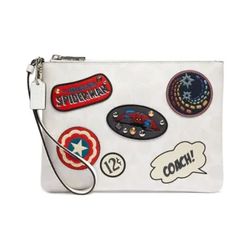 COACH MARVEL Collaboration Gallery Leather Canvas Clutch Medium Size Women's White