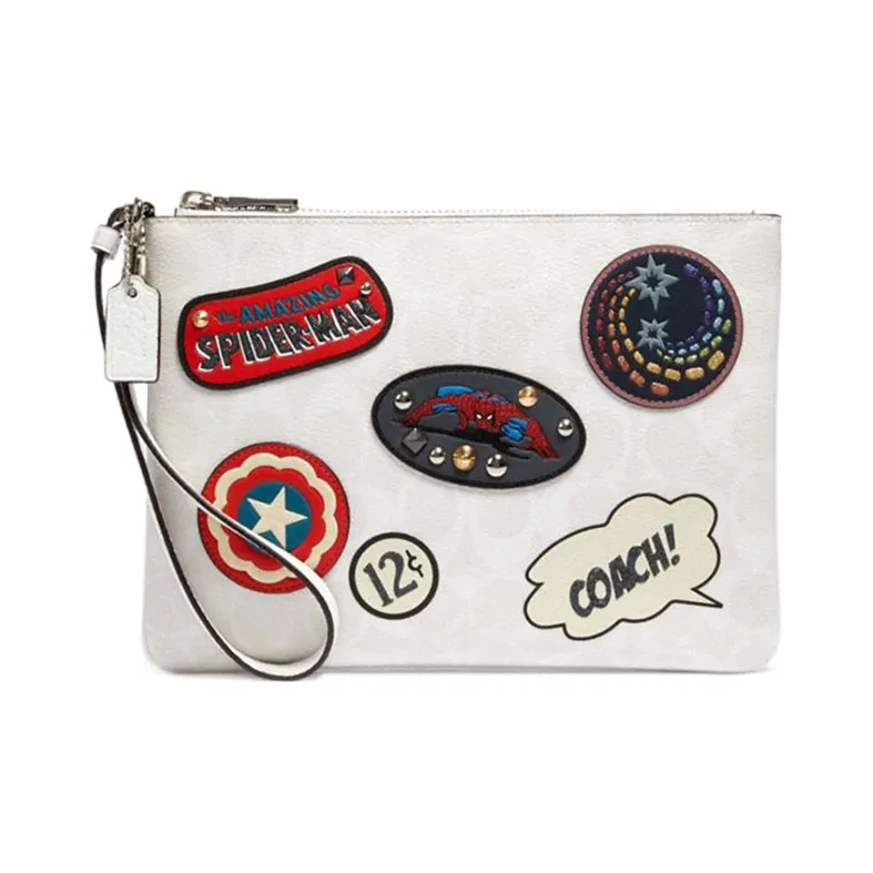COACH MARVEL Collaboration Gallery Leather Canvas Clutch Medium Size Women's White-0