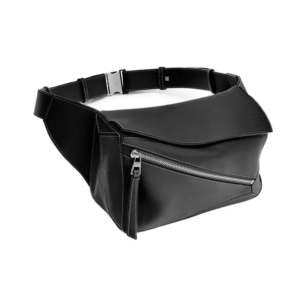 LOEWE Puzzle Soft Cow Leather Geometric Bag Shoulder Bag Crossbody Bag Sling Bag Fanny Pack Small Size Men's Black-1