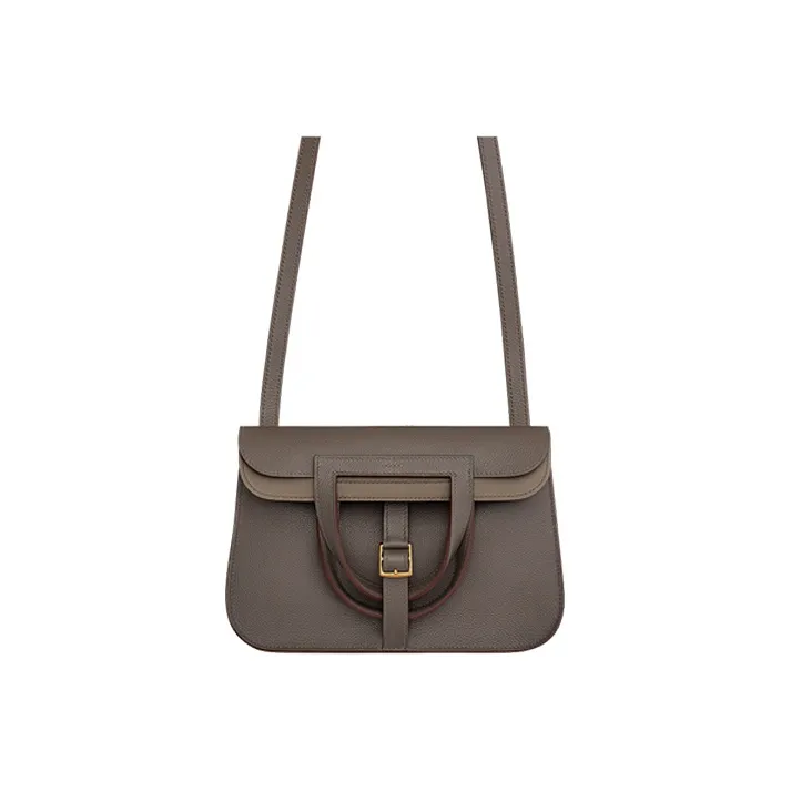 HERMES Halzan Evercolor Calfskin Horse Shoe Bag Handbag Shoulder Bag Crossbody Bag Women's 8F Gris Etain Tin Gray-0