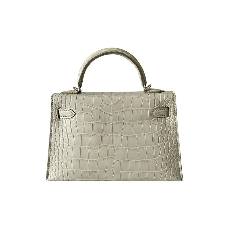 HERMES Mini Kelly 2nd Generation Matte Crocodile Leather Kelly Bag Handbag Women's 8L Beton Glacier White-1