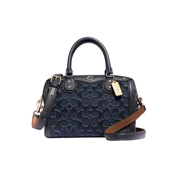 COACH Ivie Iconic Denim And Exquisite Calfskin Crossbody Bag Medium Size Unisex Denim Blue With Black Accents