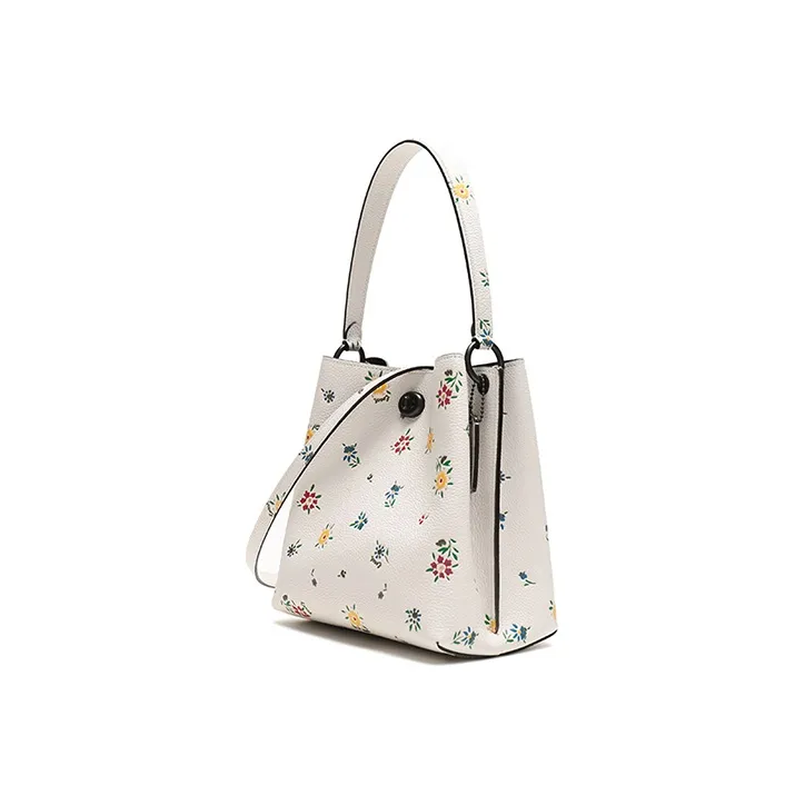 COACH Leather Bucket Bag, Portable Crossbody Bag, Shoulder Bag Trumpets Women's Chalk White-1