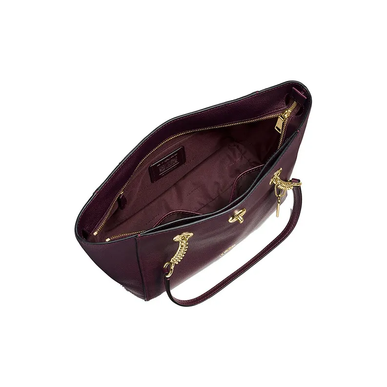 COACH Turnlock Polished Grained Leather Handbag Tote Bag Shopping Bag Shoulder Bag Women's Burgundy-4
