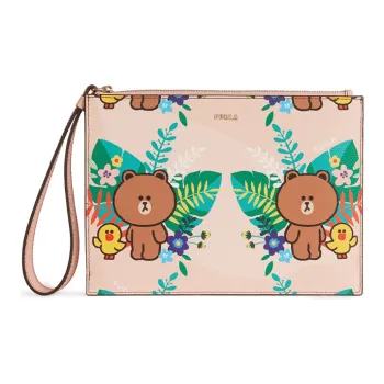 Furla LINE FRIENDS Collaboration Leather Clutch Wrist Bag Envelope Bag Small Size Women's Pink Multicolor