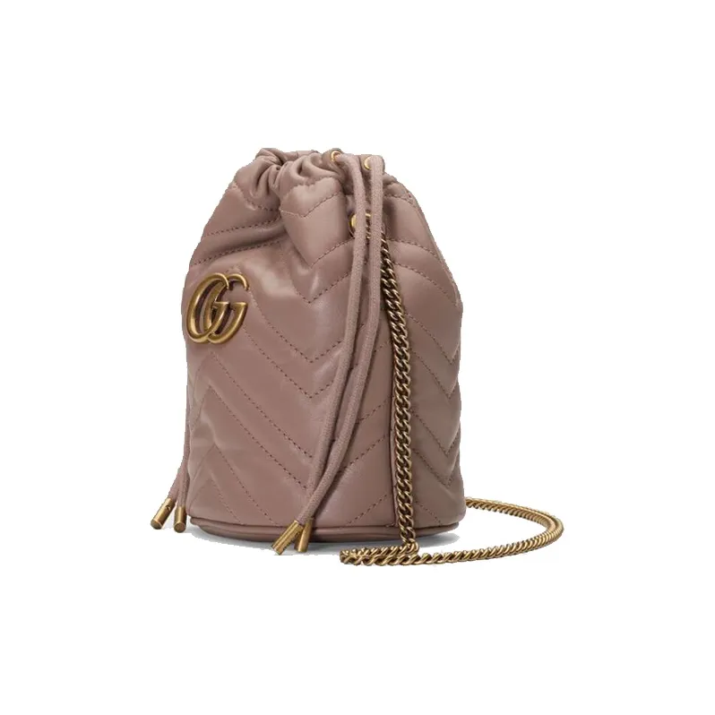 GUCCI GG Marmont Quilting Leather Bucket Bags Crossbody Bag Shoulder Bag Women's Nude Pink-2
