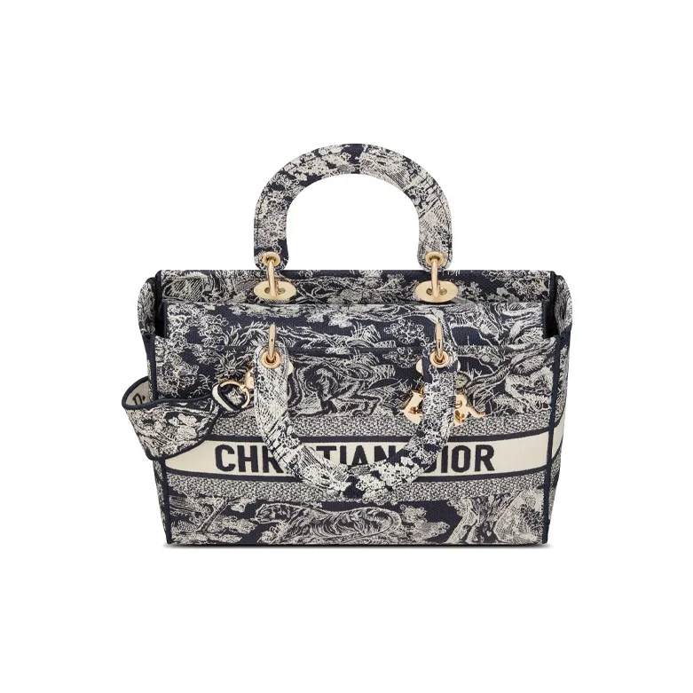 DIOR Lady Dior Embroidery Dior Bag Shoulder Bag Crossbody Bag Handbag Large Size Women's Blue-2