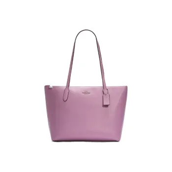 COACH Zip Top Tote Canvas With Leather Tote Bag, Shopping Bag, Crossbody Bag, Shoulder Bag Regular Women's Pink Purple