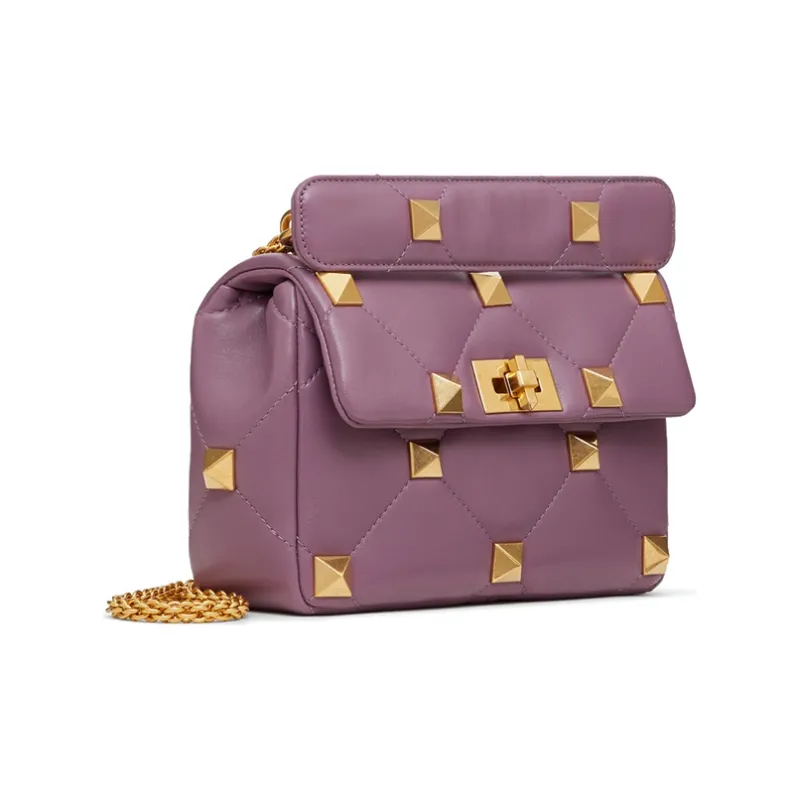 Valentino Sheepskin Large Stud Handbag Shoulder Bag Crossbody Bag Purple-1