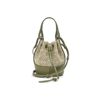 LOEWE Balloon Calfskin Canvas Crossbody Handbag Shoulder Bag Mini Women's Green