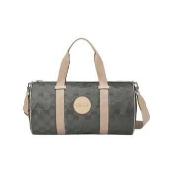 GUCCI Off The Grid Nylon With Leather Cylinder Bag Handbag Shoulder Bag Crossbody Bag Travel Bag Unisex Dark Gray/Beige