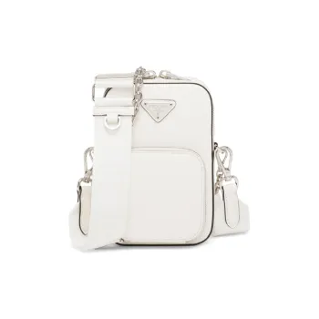 PRADA Leather One Shoulder Handbag, Crossbody Bag Mini Women's White