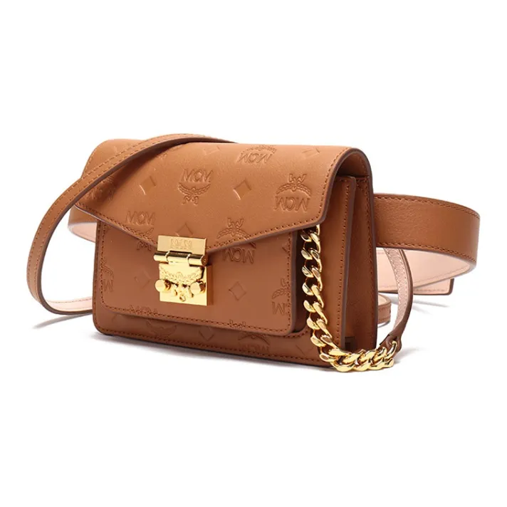 MCM Patricia Visetos Artificial Leather Shoulder Bag, Crossbody Bag Mini Women's Brown Cognac-1